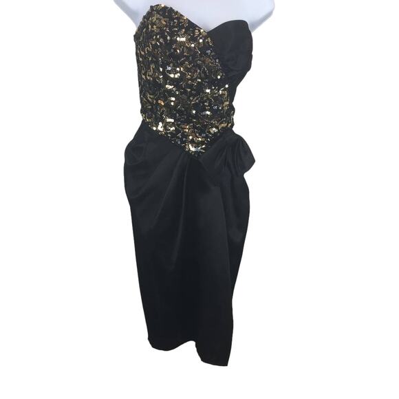 L.A. Glo Black and Gold Sequence Strapless Evening Dress with Bow Size 7B - Picture 1 of 12
